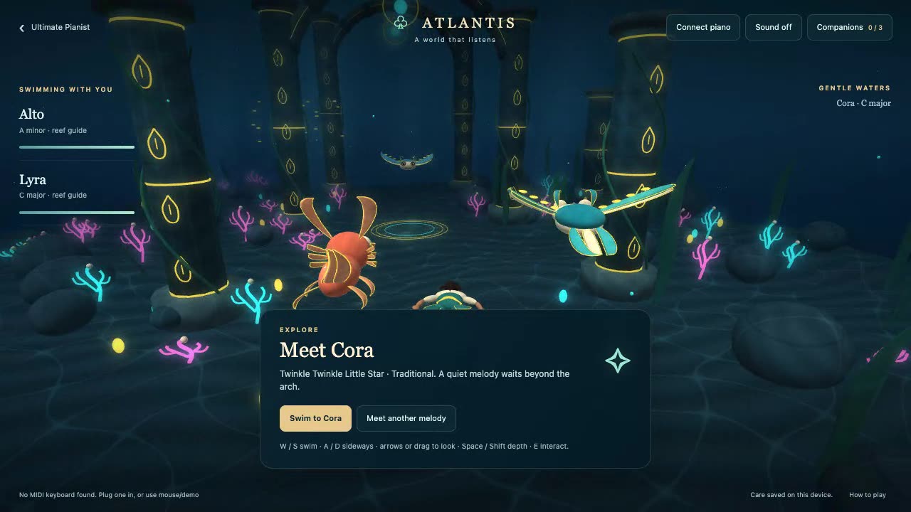 Atlantis in Ultimate Pianist: an enchanted reef with musical creatures to heal